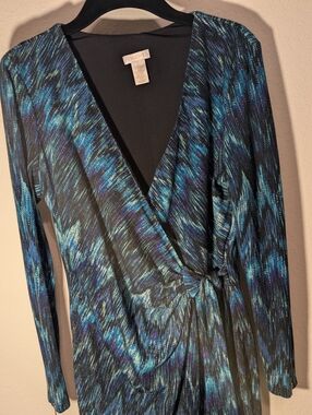 Cache Metallic Teal, Blue & Black Wrap Dress